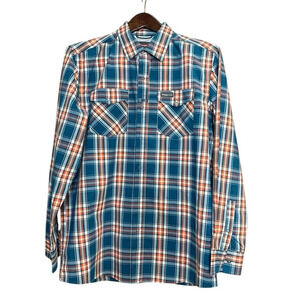 Wrangler Outdoor Blue Orange Plaid Llng Sleeves e Snap Button Size M